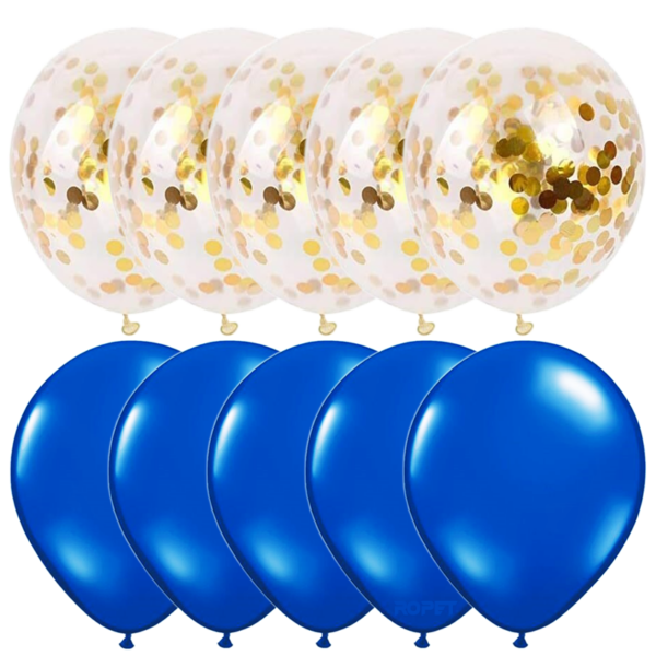 Set 10 baloane latex, confetti aurii, Albastru, 30cm, Ropet - imagine 2