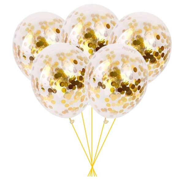 Set 5 baloane transparente cu confetti, culoare auriu, 30 cm