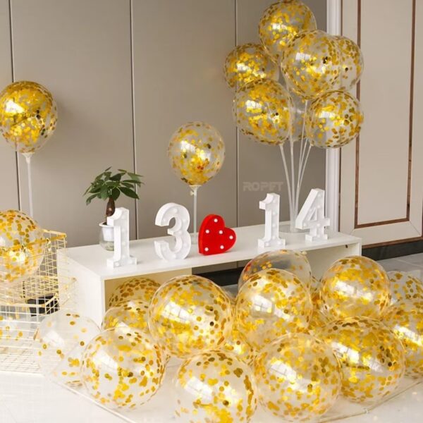 Set 10 baloane transparente cu confetti, culoare auriu, 30 cm - imagine 7