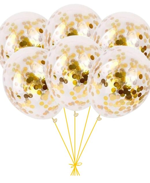 Set 6 baloane cu confetti, culoare auriu, 30 cm