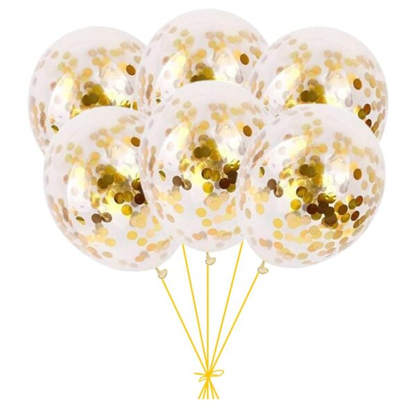 Set 6 baloane cu confetti, culoare auriu, 30 cm