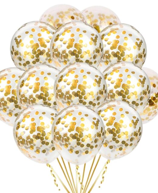 Set 50 baloane transparente cu confetti, auriu, 30 cm