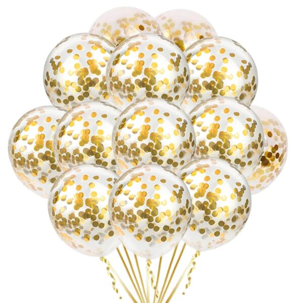 Set 50 baloane transparente cu confetti, auriu, 30 cm