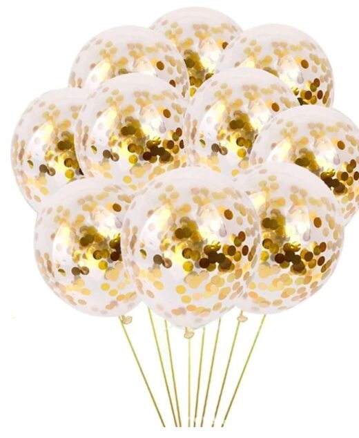 Set 10 baloane transparente cu confetti, culoare auriu, 30 cm
