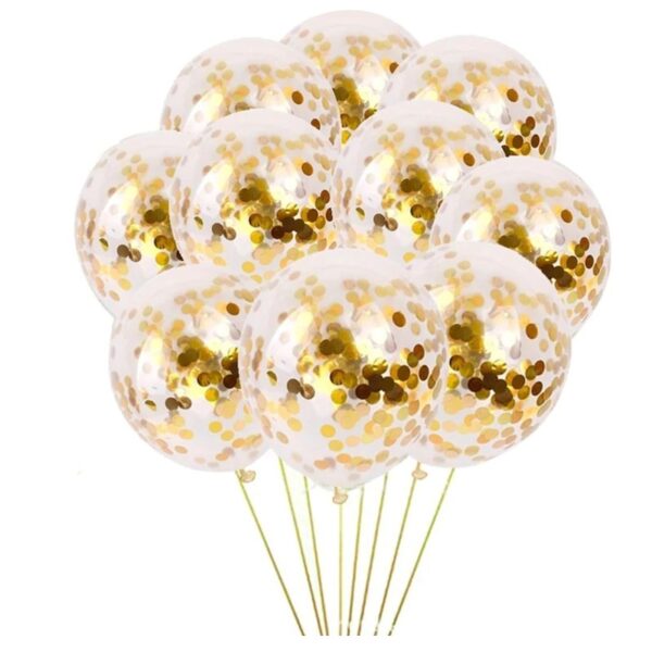 Set 10 baloane transparente cu confetti, culoare auriu, 30 cm