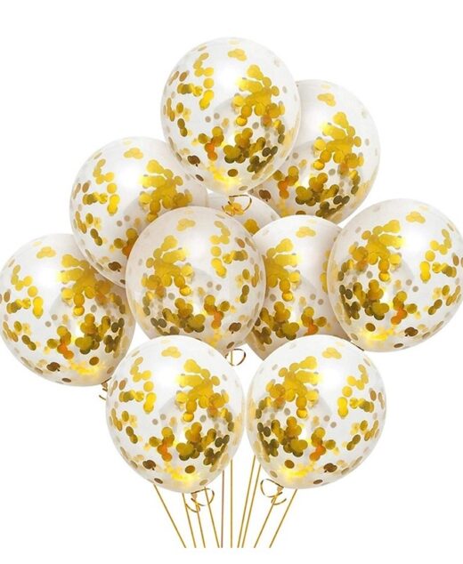 Set 12 baloane cu confetti, culoare auriu, 30 cm