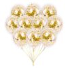 Set 20 baloane transparente cu confetti, culoare auriu, 30 cm