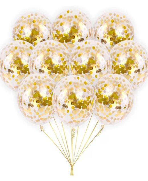 Set 20 baloane transparente cu confetti, culoare auriu, 30 cm