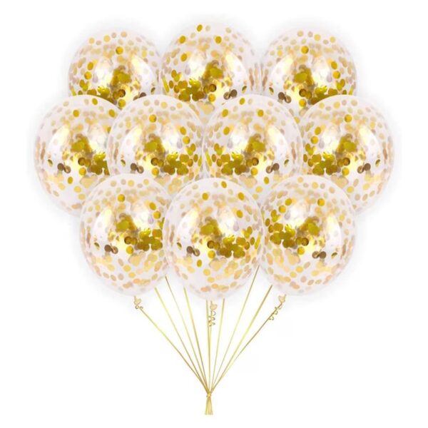 Set 20 baloane transparente cu confetti, culoare auriu, 30 cm