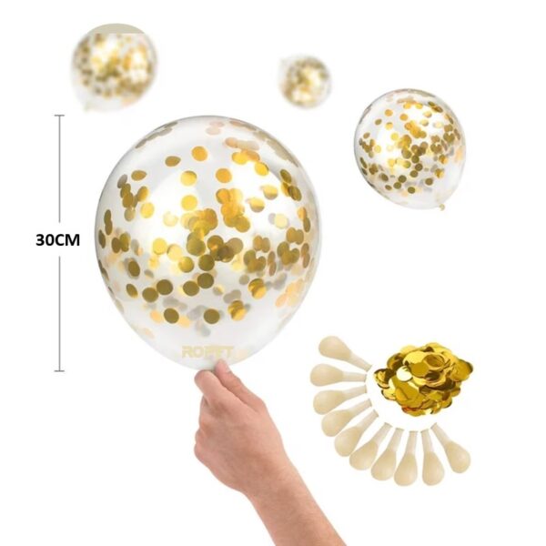 Set 10 baloane latex, confetti aurii, Albastru, 30cm, Ropet - imagine 6