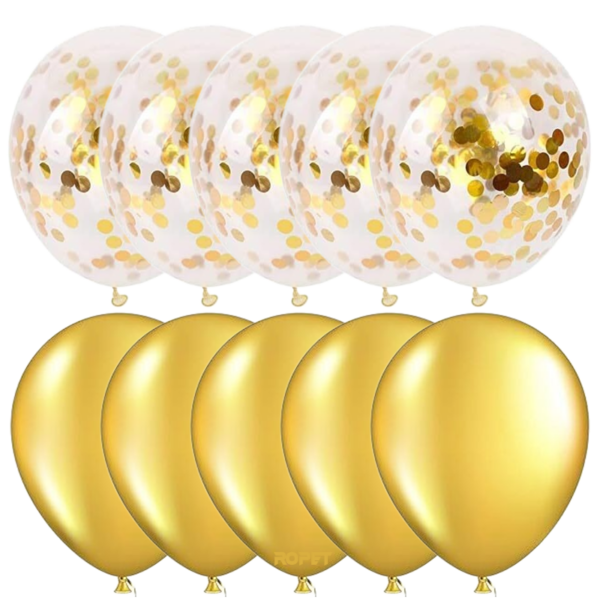 Set 10 baloane latex, confetti aurii, Auriu, 30cm, Ropet - imagine 2
