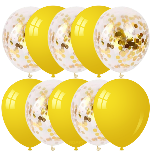 Set 10 baloane latex, confetti aurii, Galben, 30cm, Ropet