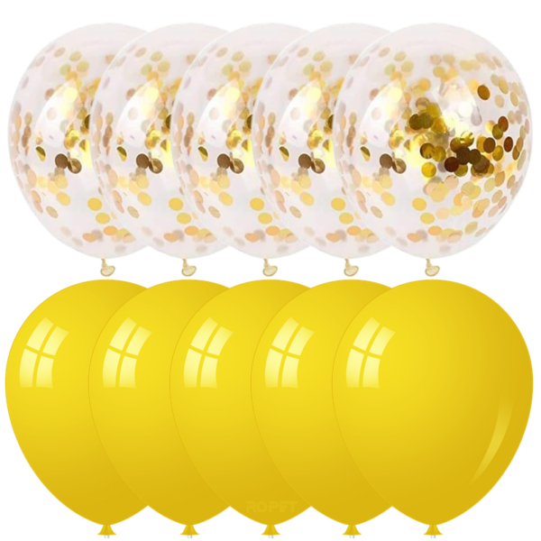 Set 10 baloane latex, confetti aurii, Galben, 30cm, Ropet - imagine 2
