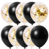 Set 10 baloane latex, confetti aurii, Negru, 30cm, Ropet
