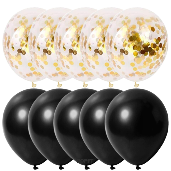 Set 10 baloane latex, confetti aurii, Negru, 30cm, Ropet - imagine 2