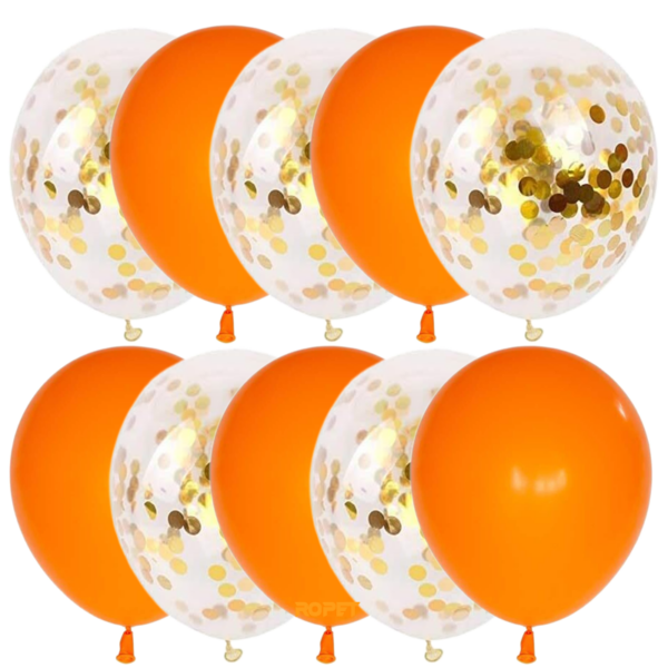 Set 10 baloane latex, confetti aurii, Portocaliu, 30cm, Ropet