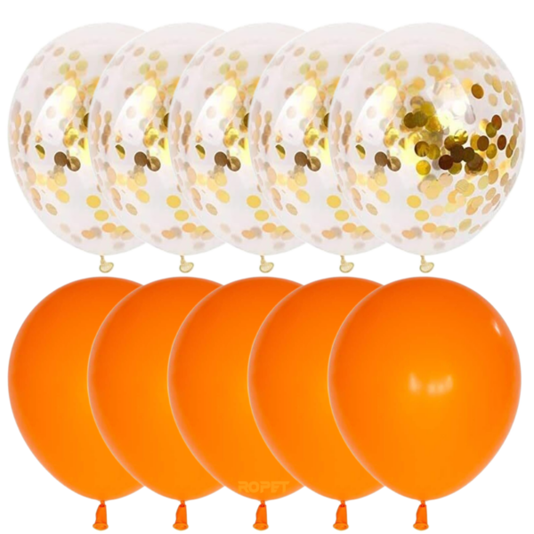 Set 10 baloane latex, confetti aurii, Portocaliu, 30cm, Ropet - imagine 2