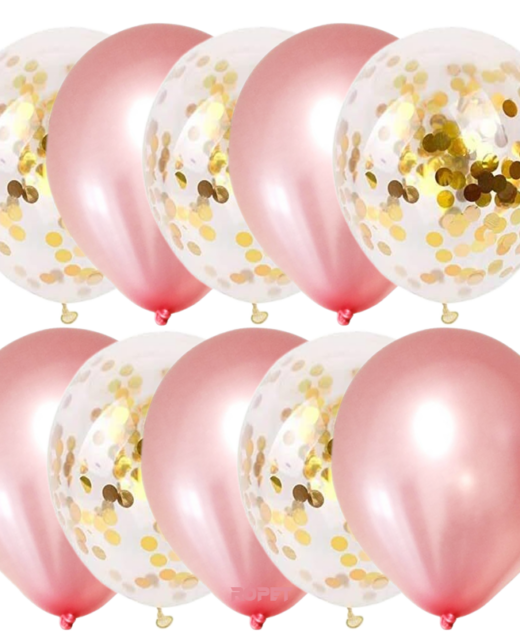 Set 10 baloane latex, confetti aurii, Rose Gold, 30cm, Ropet