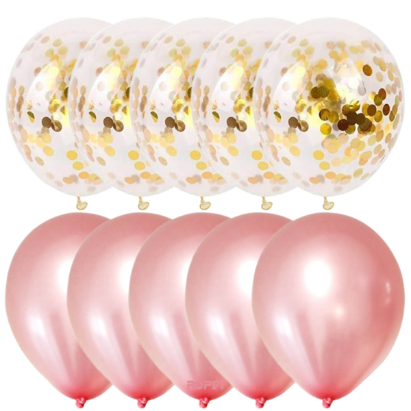 Set 10 baloane latex, confetti aurii, Rose Gold, 30cm, Ropet - imagine 2