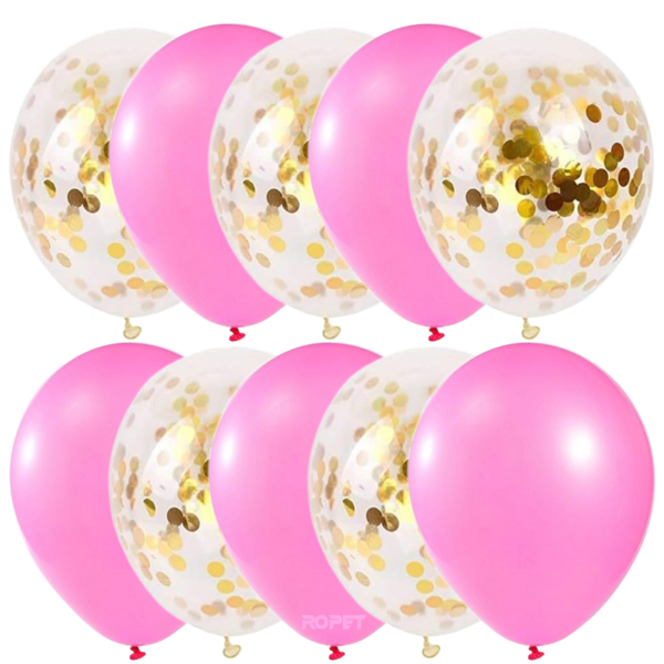 Set 10 baloane latex, confetti aurii, Roz deschis, 30cm, Ropet