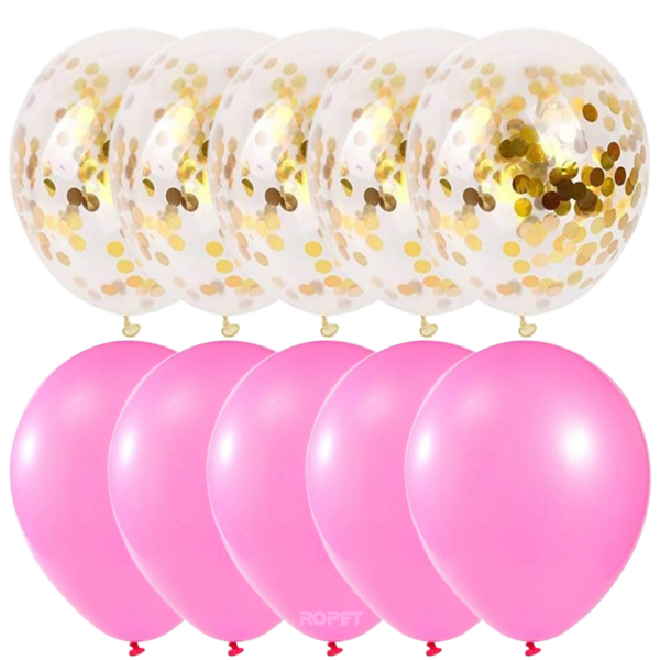 Set 10 baloane latex, confetti aurii, Roz deschis, 30cm, Ropet - imagine 2