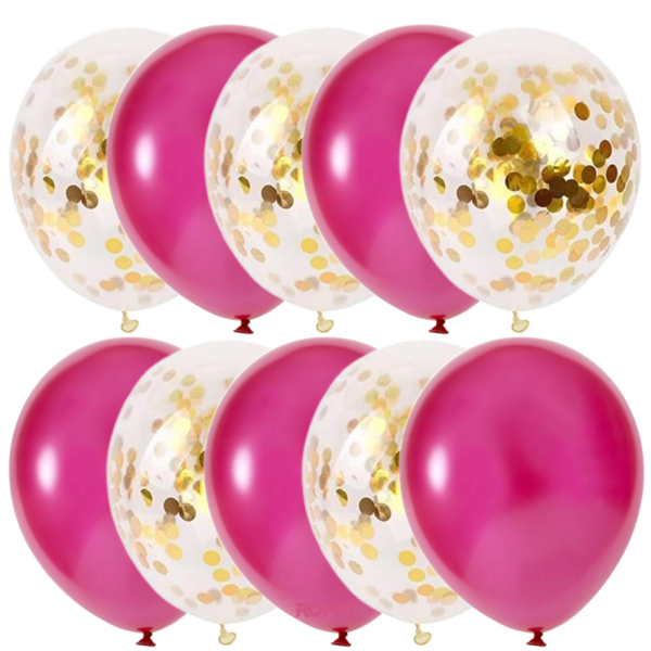 Set 10 baloane latex, confetti aurii, Roz, 30cm, Ropet