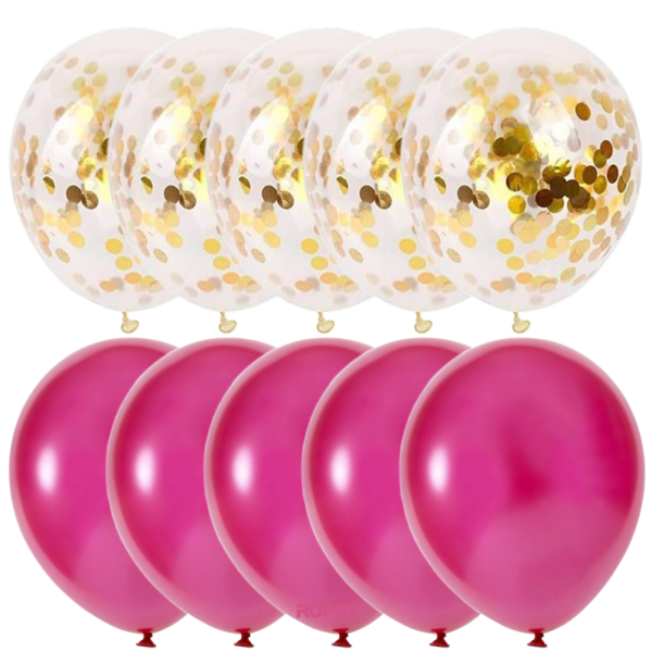 Set 10 baloane latex, confetti aurii, Roz, 30cm, Ropet - imagine 2