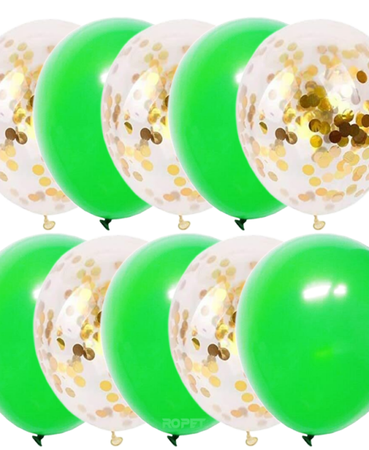 Set 10 baloane latex, confetti aurii, Verde, 30cm, Ropet