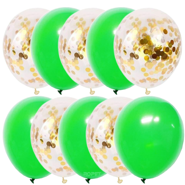 Set 10 baloane latex, confetti aurii, Verde, 30cm, Ropet