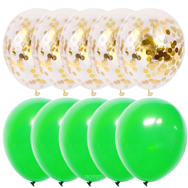 Set 10 baloane latex, confetti aurii, Verde, 30cm, Ropet - imagine 2