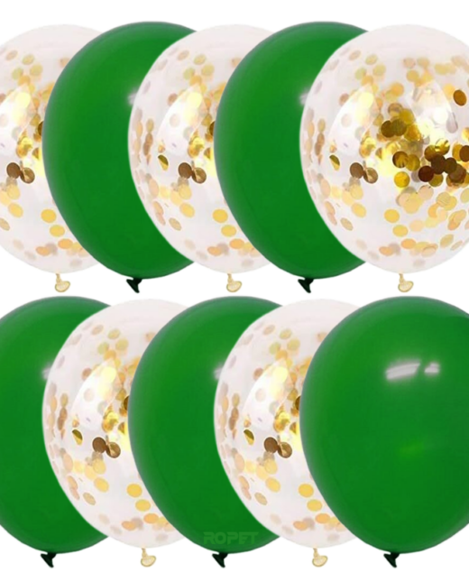 Set 10 baloane latex, confetti aurii, Verde inchis, 30cm, Ropet