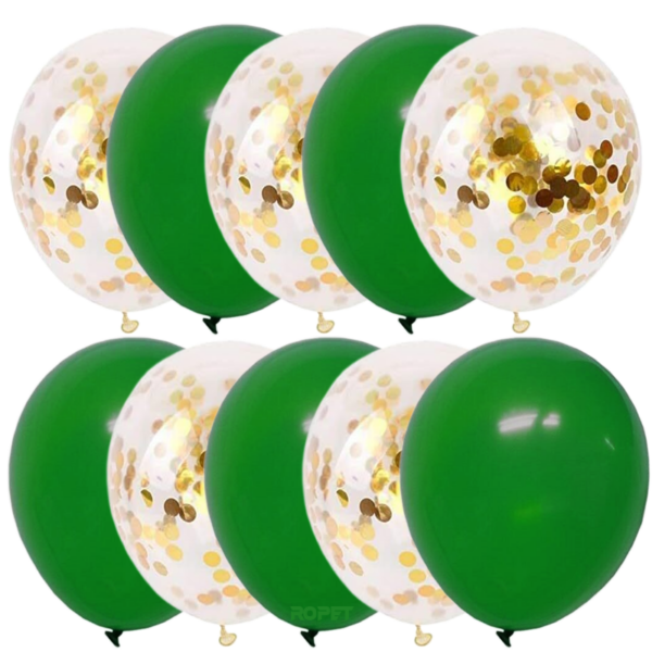 Set 10 baloane latex, confetti aurii, Verde inchis, 30cm, Ropet