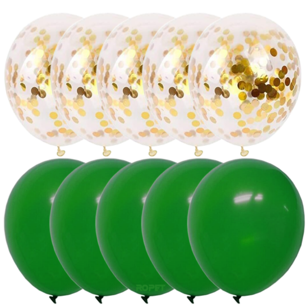 Set 10 baloane latex, confetti aurii, Verde inchis, 30cm, Ropet - imagine 2