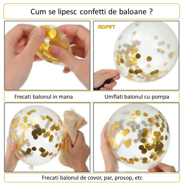 Set 10 baloane latex, confetti aurii, Albastru, 30cm, Ropet - imagine 3
