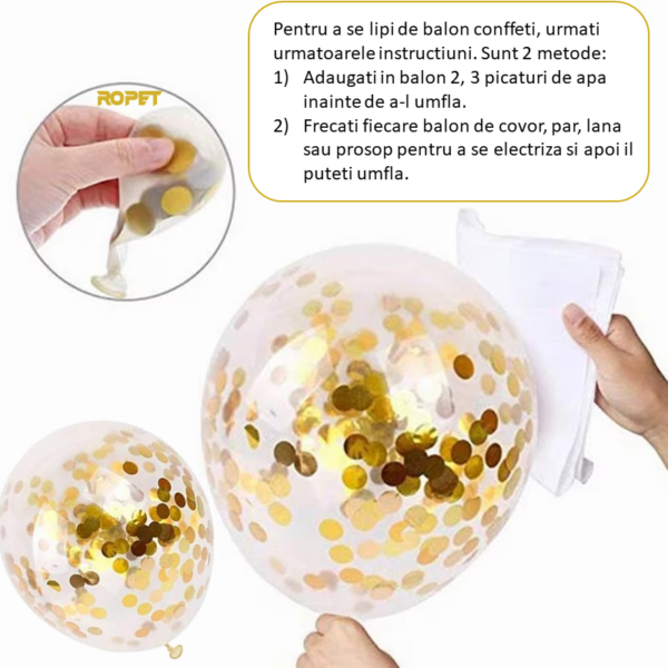 Set 10 baloane latex, confetti aurii, Albastru, 30cm, Ropet - imagine 4