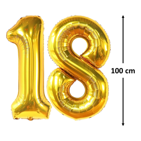 Baloane folie aniversare majorat, cifra 18, Auriu, 100 cm, Ropet - imagine 2