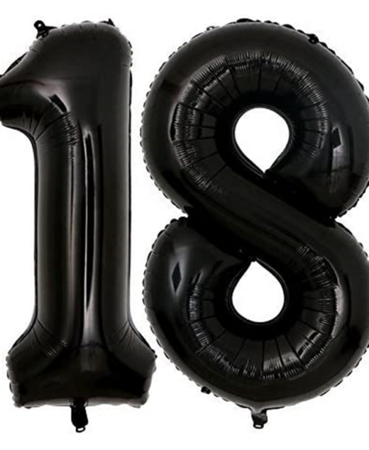 Baloane folie aniversare majorat, cifra 18, Negru, 100 cm, Ropet