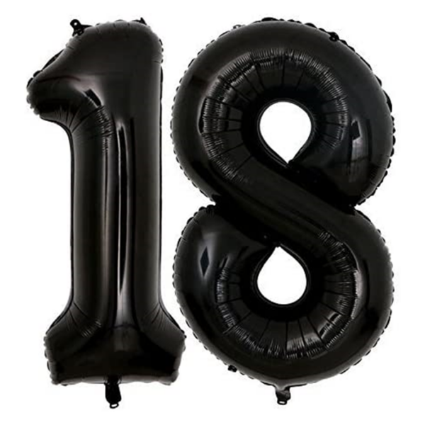 Baloane folie aniversare majorat, cifra 18, Negru, 100 cm, Ropet