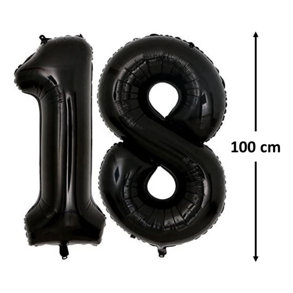 Baloane folie aniversare majorat, cifra 18, Negru, 100 cm, Ropet - imagine 2