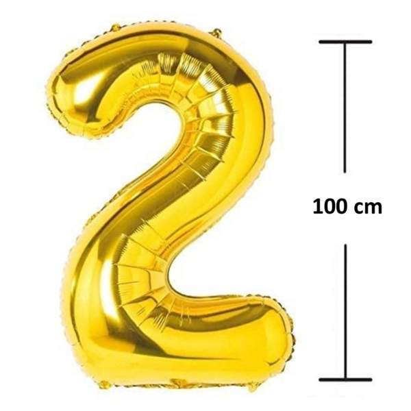 Balon aniversare folie Ropet, Auriu, cifra 2, 100 cm - imagine 2