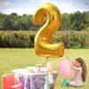 Balon aniversare folie Ropet, Auriu, cifra 2, 100 cm - imagine 6