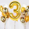 Balon aniversare folie Ropet, Auriu, cifra 3, 100 cm - imagine 3