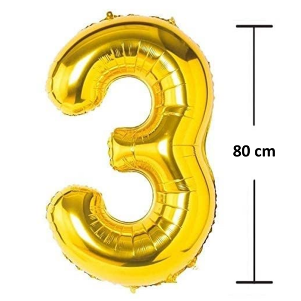 Balon aniversare folie Ropet, Auriu, cifra 3, 80 cm - imagine 2