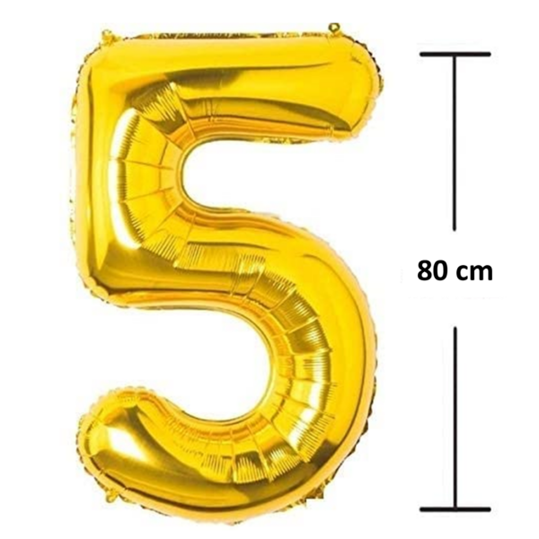 Balon aniversare folie Ropet, Auriu, cifra 5, 80 cm - imagine 2