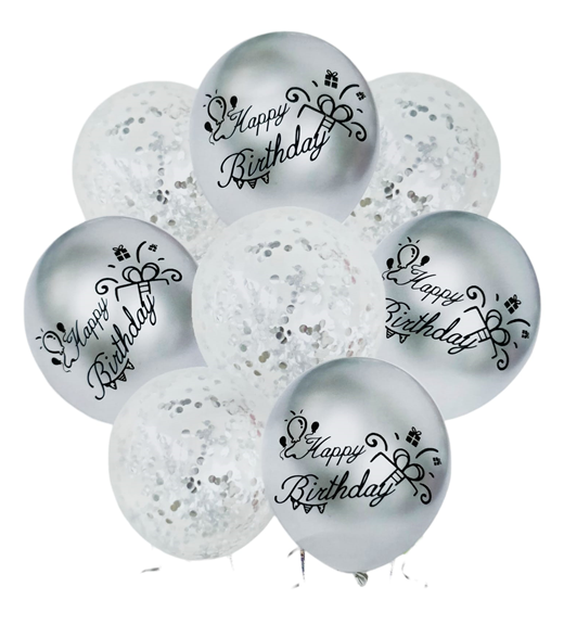 Set 8 baloane cu confetti, culoare Argintiu, 30 cm si Rola rafie color, 10 m, Ropet