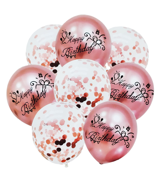Set 8 baloane cu confetti, culoare Rose Gold, 30 cm si Rola rafie color, 10 m, Ropet