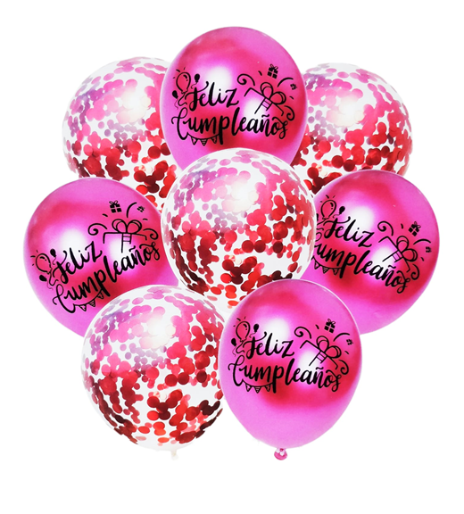 Set 8 baloane cu confetti, culoare Roz, 30 cm si Rola rafie color, 10 m, Ropet