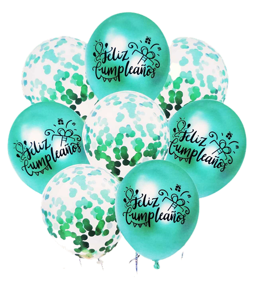 Set 8 baloane cu confetti, culoare Verde, 30 cm si Rola rafie color, 10 m, Ropet