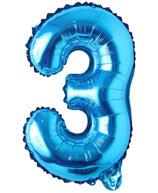 Balon din folie metalizata, Cifra 3, aniversare, 80 cm, Albastru