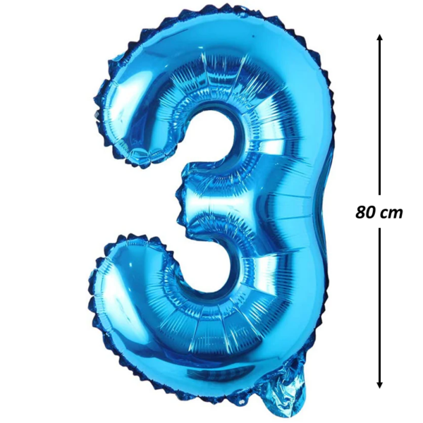 Balon din folie metalizata, Cifra 3, aniversare, 80 cm, Albastru - imagine 2